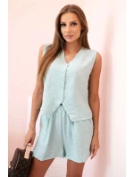 Dámská viskózová souprava – vesta na knoflíky a šortky mátová melanž Dámská viskózová souprava – vesta na knoflíky a šortky mátová melanž