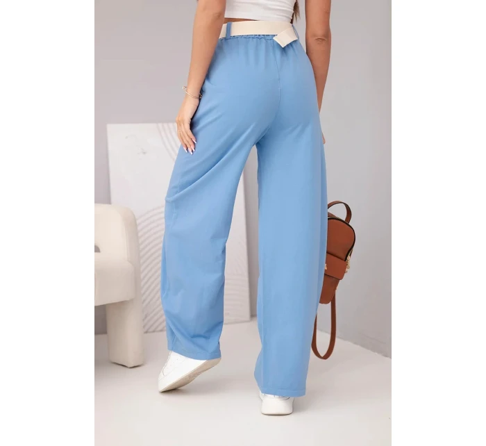 Dámské bavlněné kalhoty s širokou nohavicí a páskem model 22025312 - K-Fashion
