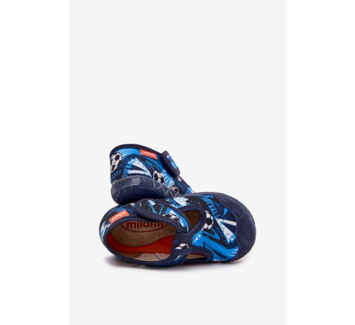 Dětské pantofle na suchý zip míčky tmavě modré model 21725234 - Milami