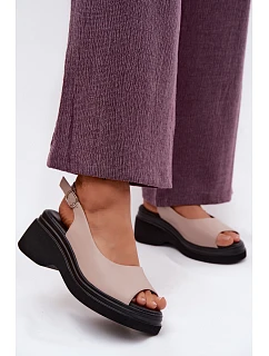 Kožené sandály na platformě Vinceza Béžové