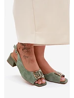 Elegantní sandály z přírodního semiše na podpatku D&A CE61-3127 Zelené