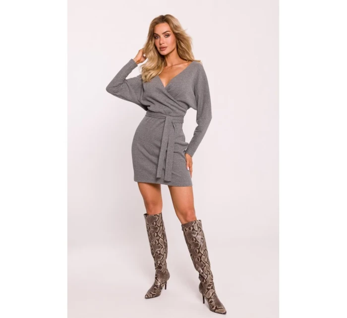 Zavinovací šaty z úpletu šedý melír model 20515124 - Moe