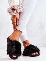 Dámske kožušinové papuče DZ821 Black - Kesi