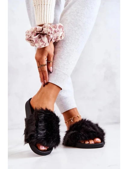 Dámske kožušinové papuče DZ821 Black - Kesi Dámske kožušinové papuče DZ821 Black - Kesi
