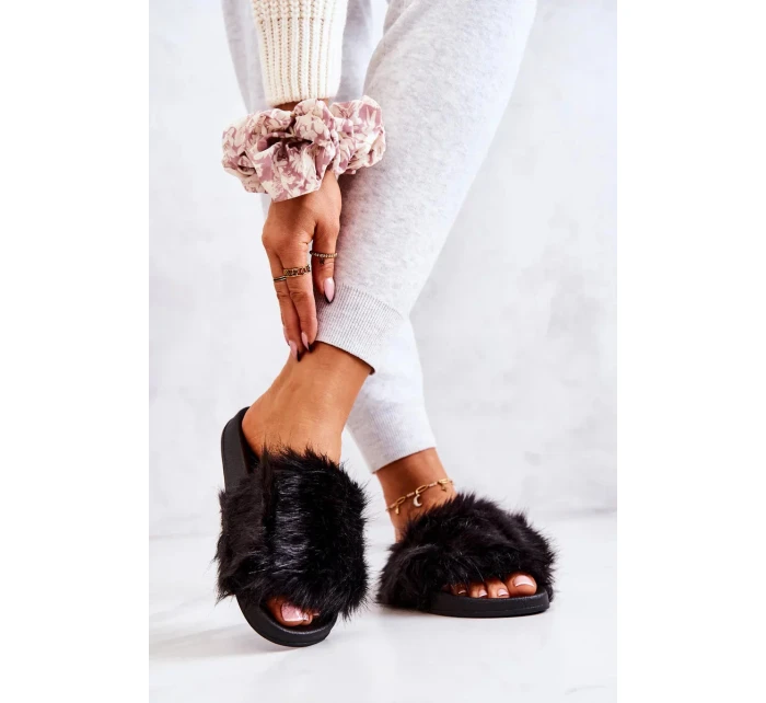 Dámske kožušinové papuče DZ821 Black - Kesi Dámske kožušinové papuče DZ821 Black - Kesi