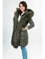 Dámska prešívaná zimná bunda s kapucňou khaki (aura)