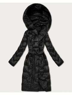 Čierny prešívaný kabát s opaskom Libland (LD-7806)