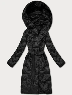 Čierny prešívaný kabát s opaskom Libland (LD-7806)