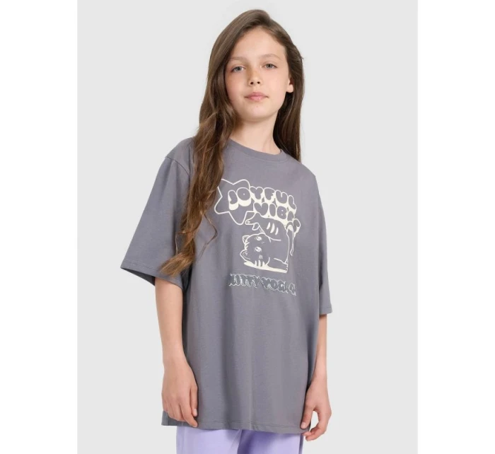 Dievčenské tričko oversize s potlačou 4F 4FJRAW25TTSHF3197-22S