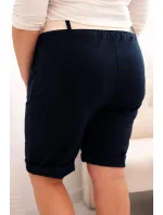 Dámske Plus veľkosť bavlnené šortky s opaskom tmavomodrá