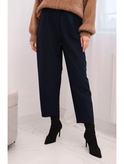 Dámské kalhoty s vysokým pasem a záhyby modré