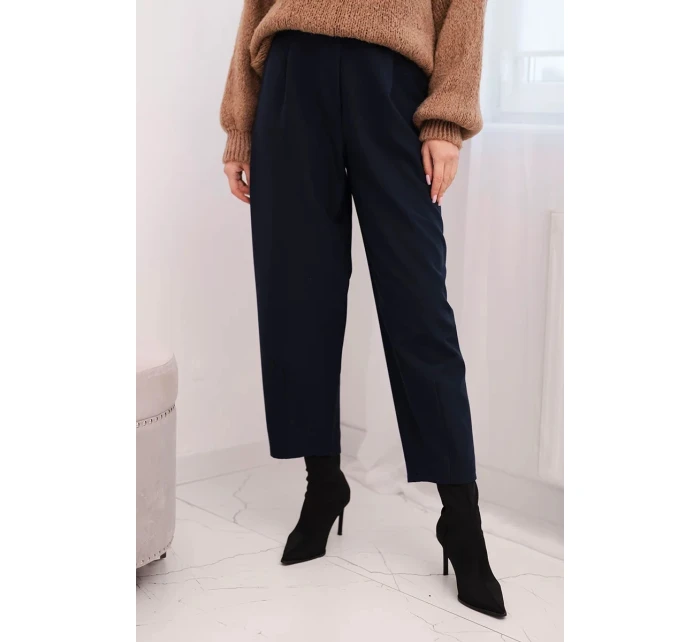 Dámské kalhoty s vysokým pasem a záhyby modré