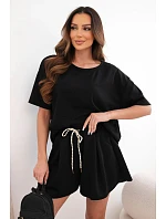 Dámský viskózový komplet v máslové model 22077198 s krátkým rukávem a kraťasy s vysokým pasem černý - K-Fashion