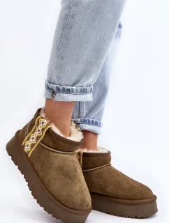 Skórzane Zamszowe Śniegowce Damskie Zielone Vebissat