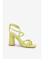 Sandały Damskie Na Słupku Z Paskami Limonkowe Ciarilora