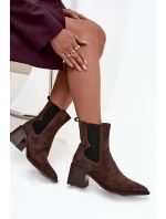 Kožené semišové dámské boty na podpatku s  hnědé model 21712844 - Artiker