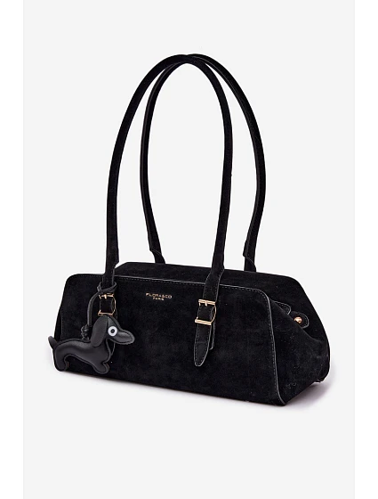 Kabelka z imitace semiše s přívěskem černá model 22111600 - Flora&Co