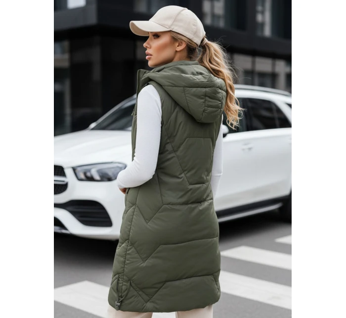 Dámská dlouhá prošívaná zelená vesta Dstreet model 21993347 - FashionStreet