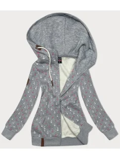 Teplá sivá mikina na zips so vzorom kotvy (2307)