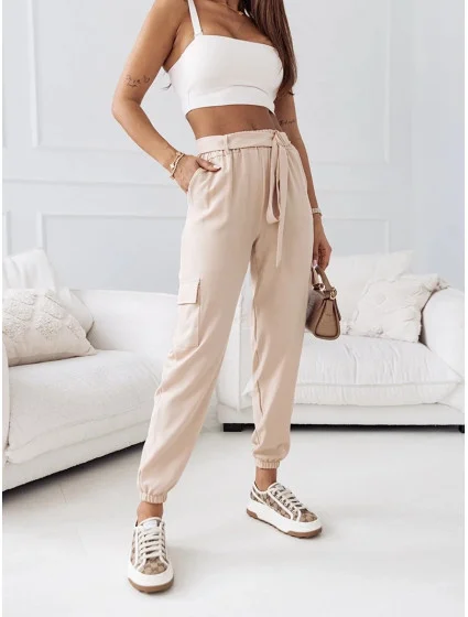 Béžové dámské kalhoty model 19813385 - Moon Béžové dámské kalhoty model 19813385 - Moon