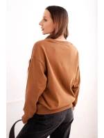 Dámska elastická bavlnená základná mikina s okrúhlym výstrihom camel