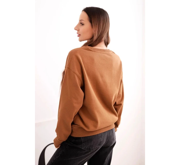 Dámska elastická bavlnená základná mikina s okrúhlym výstrihom camel