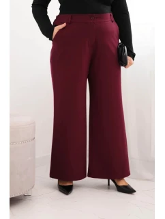 Dámské kalhoty Plus Size se širokou nohavicí a páskem čokoládové