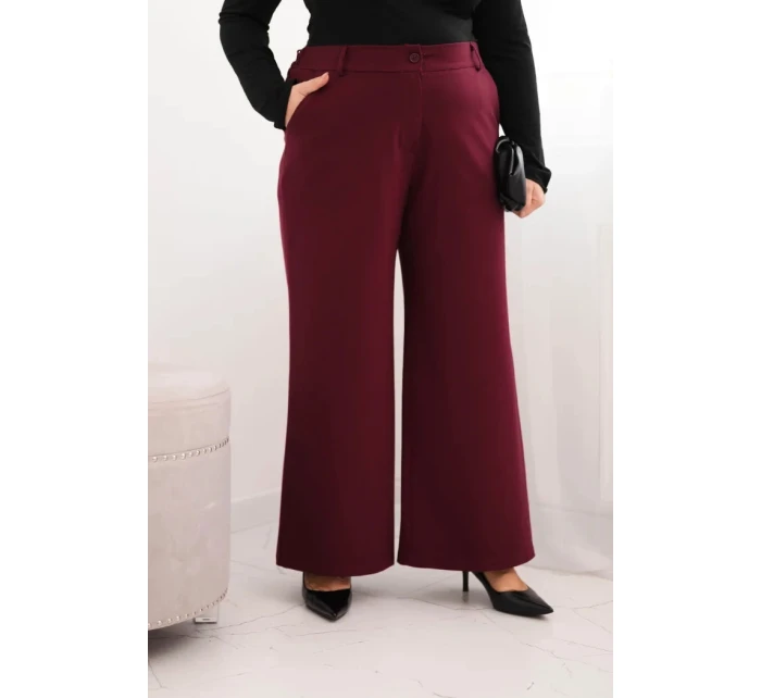 Dámské kalhoty Plus Size se širokou nohavicí a páskem čokoládové Dámské kalhoty Plus Size se širokou nohavicí a páskem čokoládové