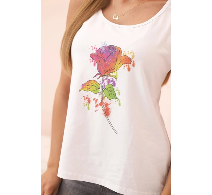 Dámská bavlněná halenka na ramínkách s květinovým potiskem bílá