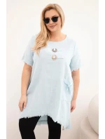 Dámské bavlněné šaty Plus Size s prodlouženým zadním dílem a kapsou modrá