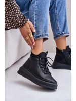 Lehké Kožené Sportovní Boty Na Platformě model 21673220 Černé - Artiker