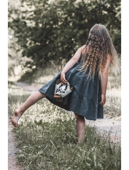 Detské sandále na korkovej platforme, zapínanie na suchý zips, sivé Rorria