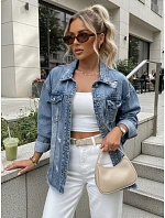 Dámska džínsová bunda s odrením modrá FashionStreet TY5687 Dámska džínsová bunda s odrením modrá FashionStreet TY5687