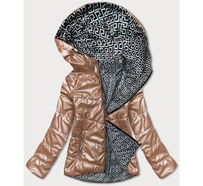 Svetlo hnedá dámska obojstranná bunda s kapucňou (B9793-46)