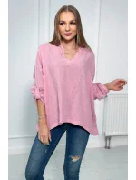 Mušelínová blúzka s vyhrnutými rukávmi svetlo ružová