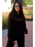 Izolovaná bavlnená súprava, mikina s vyšívacími + nohavicami čierny Izolovaná bavlnená súprava, mikina s vyšívacími + nohavicami čierny