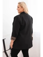 Dámská sako Plus Size s podšívkou v leopardím vzoru černá Dámská sako Plus Size s podšívkou v leopardím vzoru černá