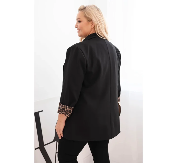 Dámská sako Plus Size s podšívkou v leopardím vzoru černá Dámská sako Plus Size s podšívkou v leopardím vzoru černá