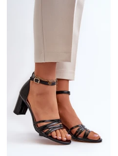 Sandały Na Słupku Z Paseczkami Czarne Enitia
