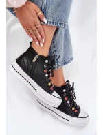 Kožené Vysoké Tenisky Dámské model 21691443 Černé - Goe