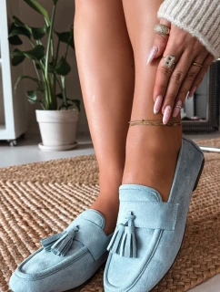 Dámské mokasíny s plochou podrážkou a třásněmi, modré Marilisse