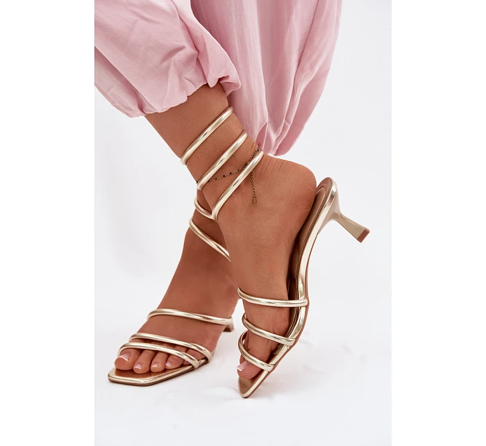 Dámské sandály na podpatku s pásky Zlaté Samara