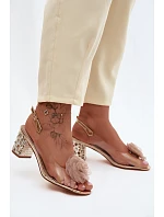 Průhledné sandály na podpatku s krystaly síťová růže D&A MR61-9011 zlaté