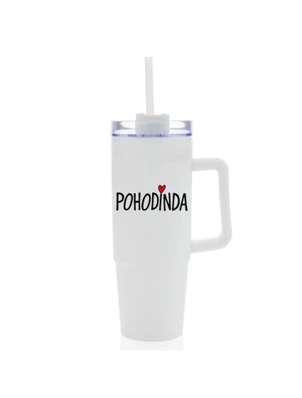 POHODINDA - bílá cestovní termoska s průhledným víčkem 900 ml