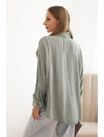Dámska košeľa s ozdobnými gombíkmi 61953 Khaki zelená - K-Fashion