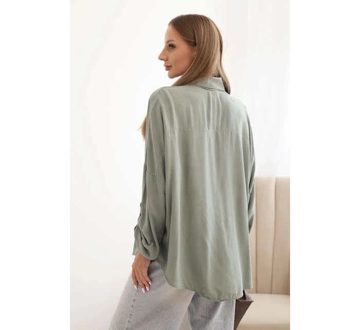 Dámska košeľa s ozdobnými gombíkmi 61953 Khaki zelená - K-Fashion