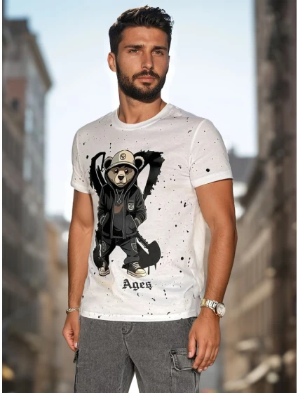 Pánske biele tričko s potlačou FashionStreet RX5656