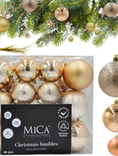 DEKORATÍVNE PLASTOVÉ OZDOBY BEZPEČNÉ 46KS SĽUDA MEĎ