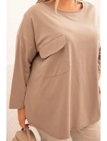 Dámská blůza Plus Size s bavlnou, s kapsou a ohrnovacími rukávy fango