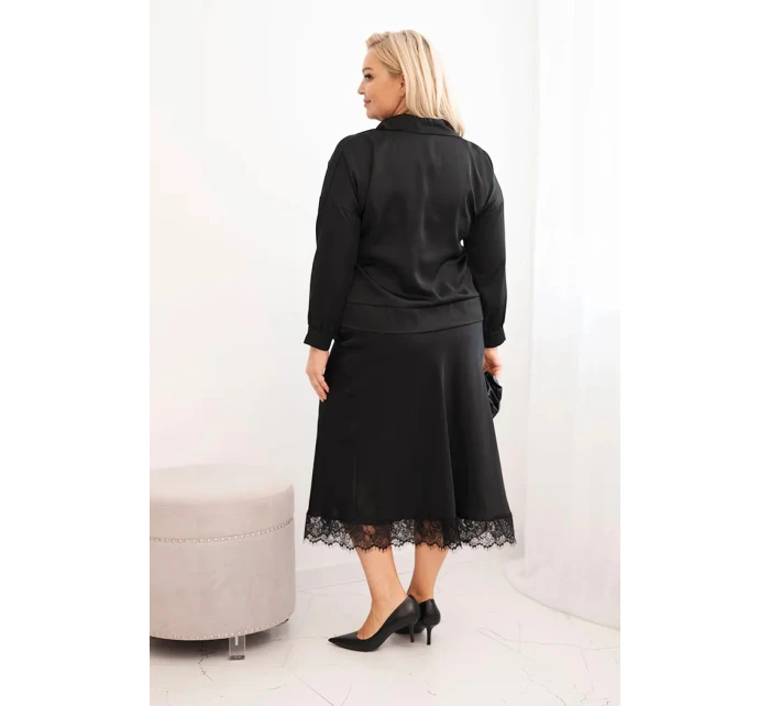 Dámska súprava nadmerných veľkostí so saténovým leskom a čipkou Black Dámska súprava nadmerných veľkostí so saténovým leskom a čipkou Black